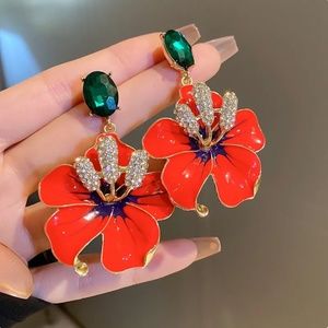 Eye Popping Red Flower Earrings